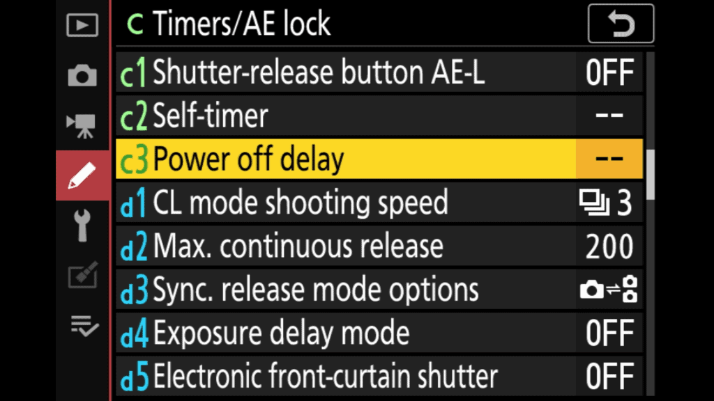 Nikon z6II Power Off Delay