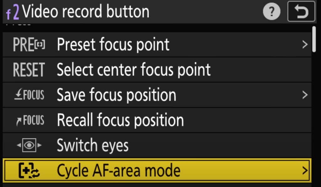 Nikon Z9 Cycle AF Area Setup