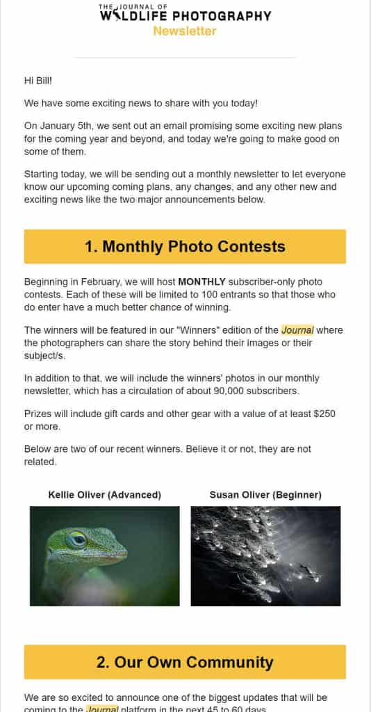 Journal of Wildlife Photography Newsletter