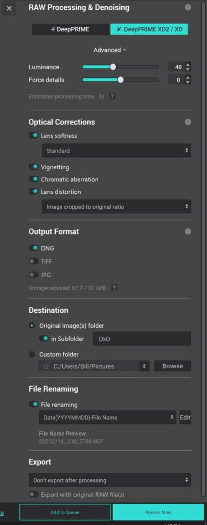 Dxo PureRAW4 Processing and Denoising 2