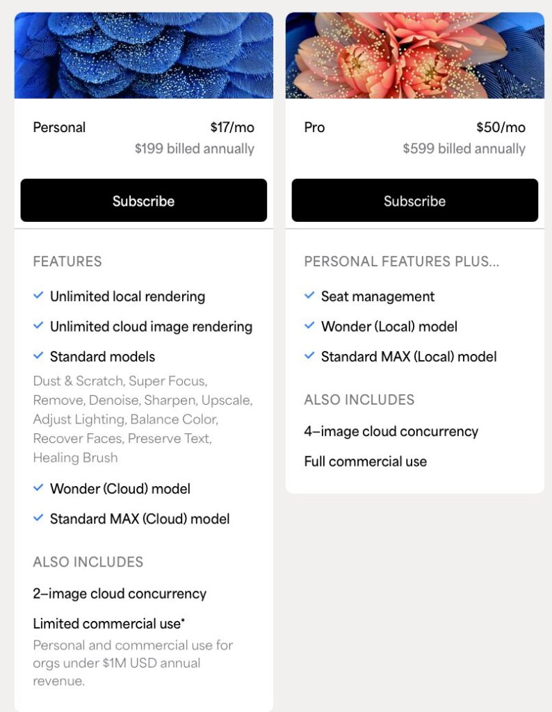 Topaz Photo AI Pricing
